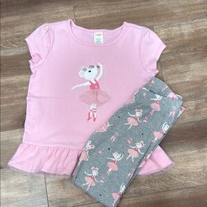 Gymboree Pink Ballet Mouse Top and Gray Leggings Set